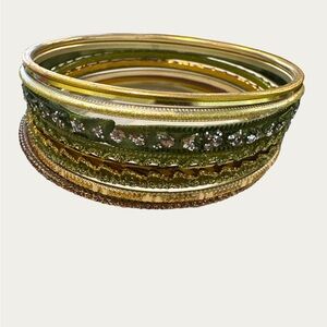 Elegant Green and Gold Bangle Set